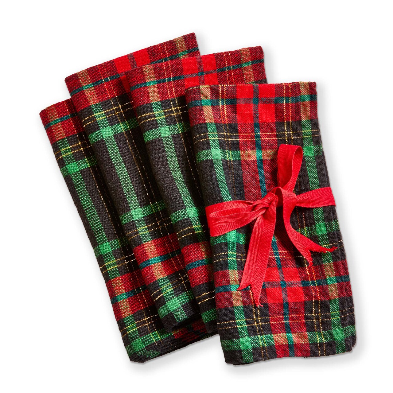 Christmas Plaid Napkin Set of 4 - Red Multi Cotton Kitchen Cloth Napkins, Machine Washable, 20" x 20"